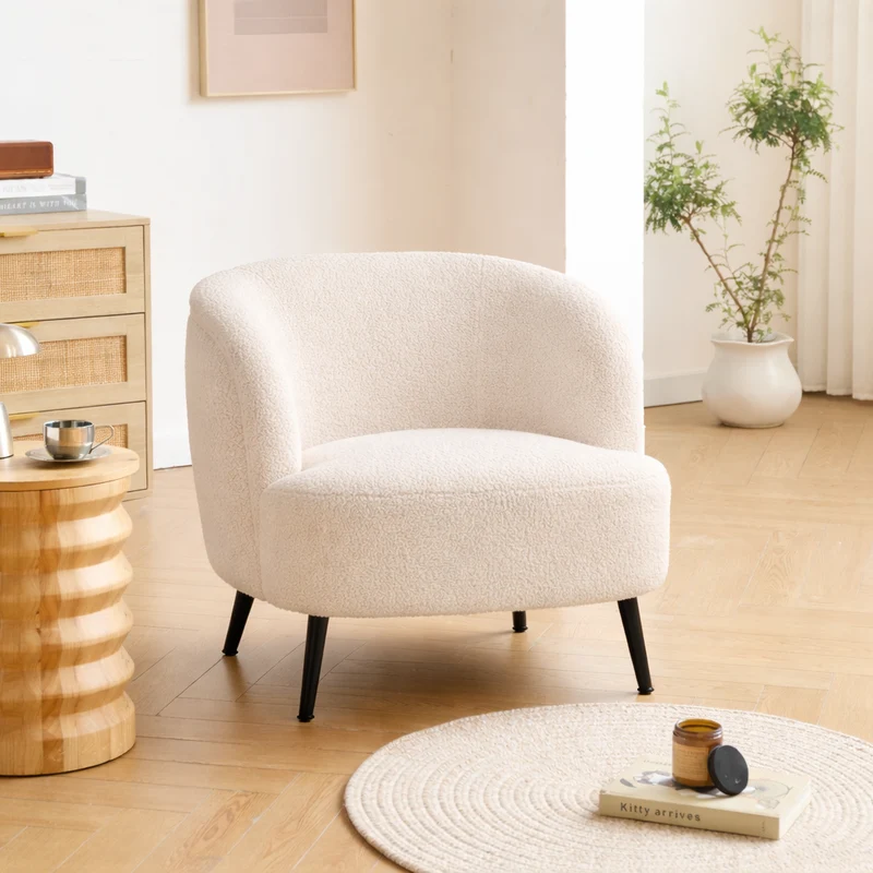 SVEN - Fauteuil de salon en métal et bouclettes blanches