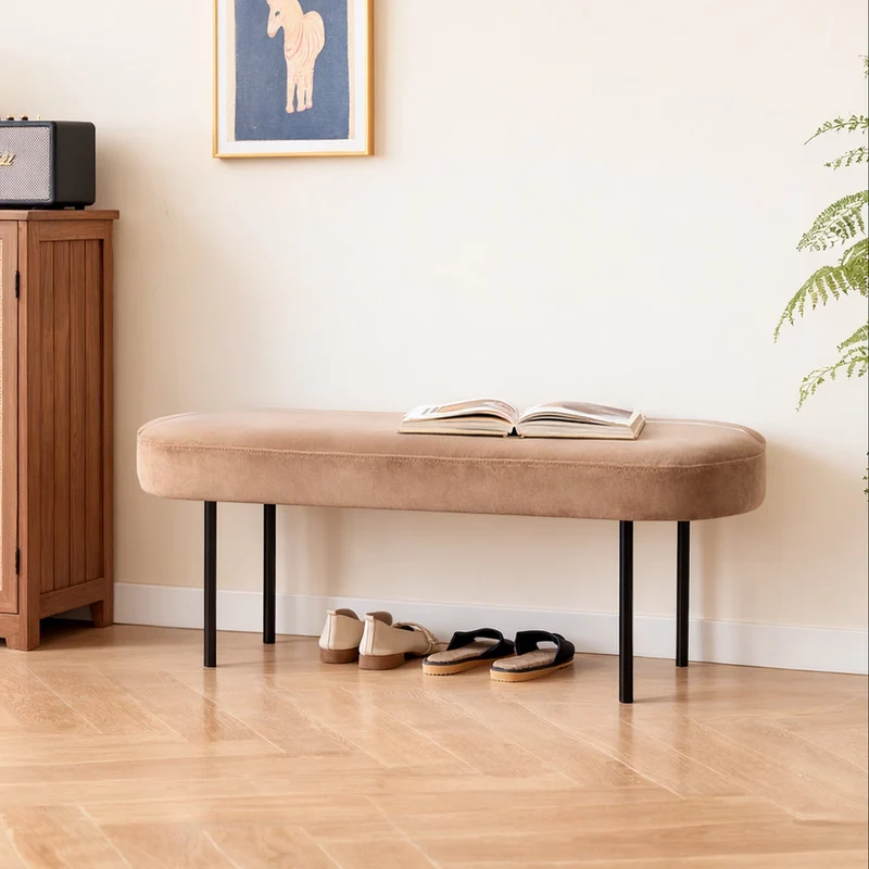 OSLO - Banc en métal et velours beige