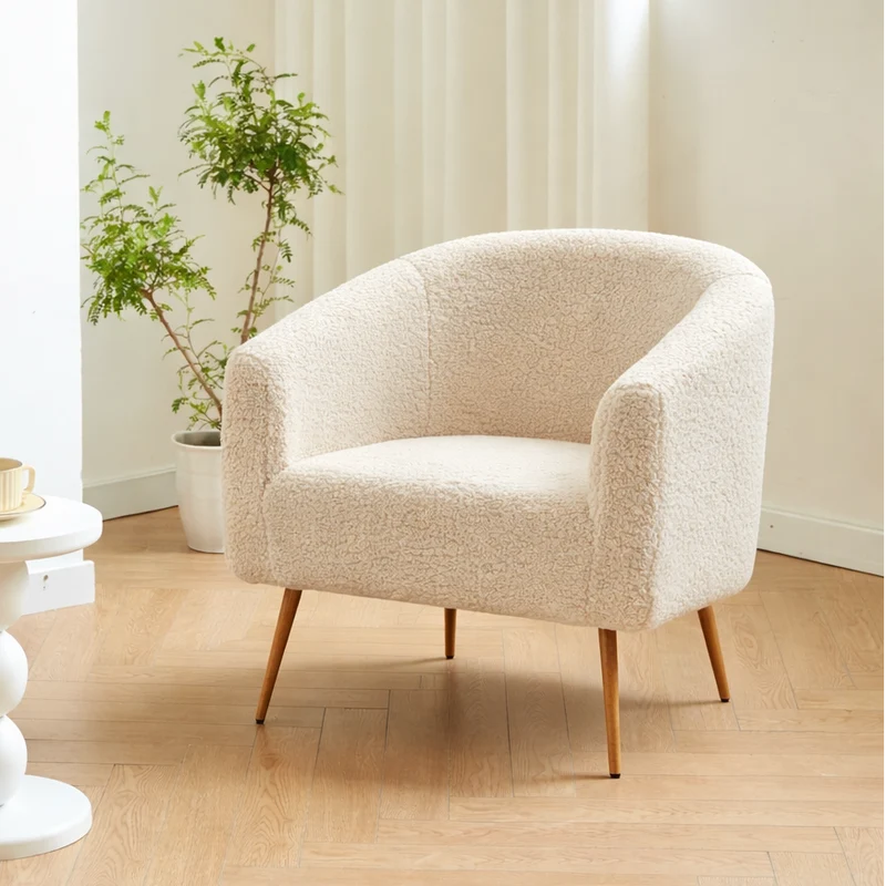 KIRUNA - Fauteuil de salon en métal et bouclettes blanches