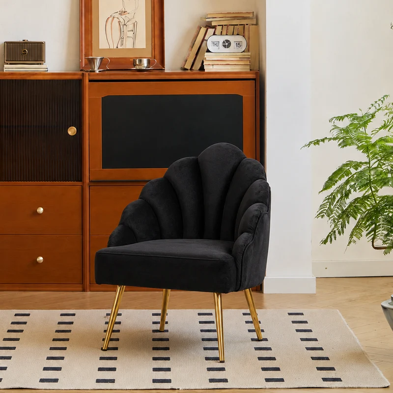BOLGE - Fauteuil retro en métal et velours noir