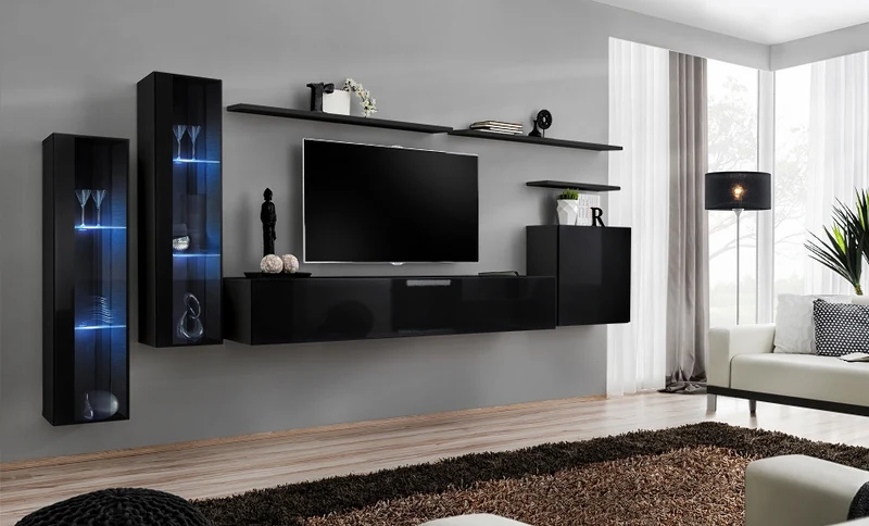 Verard - Parete attrezzata componibile con vetrina e luci a led - vari colori
