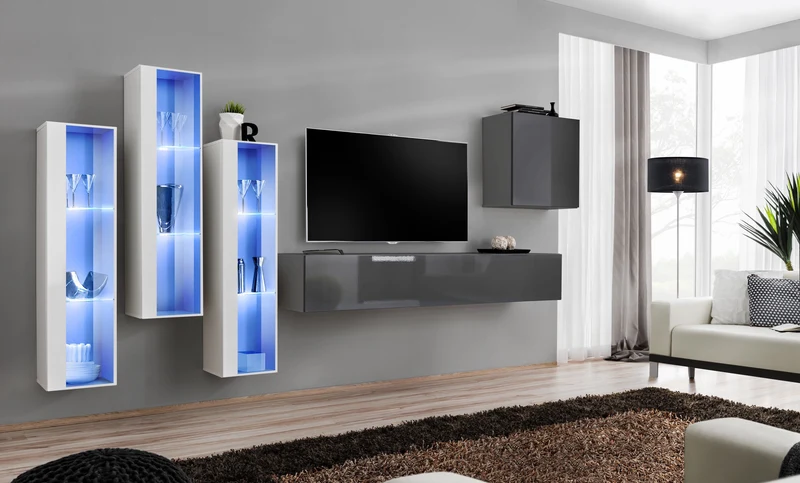 Zeno - Parete componibile attrezzata design moderno con vetrine - vari colori