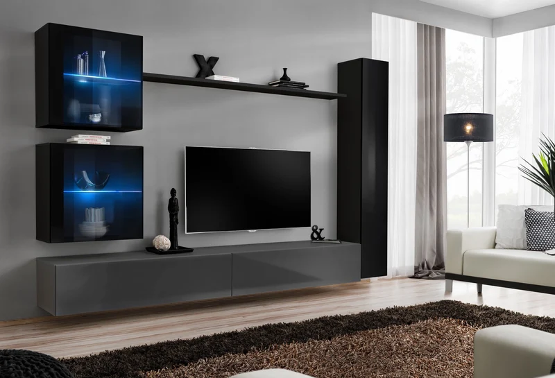Graziel - Parete design da salotto componibile sospesa con vetrine - vari colori
