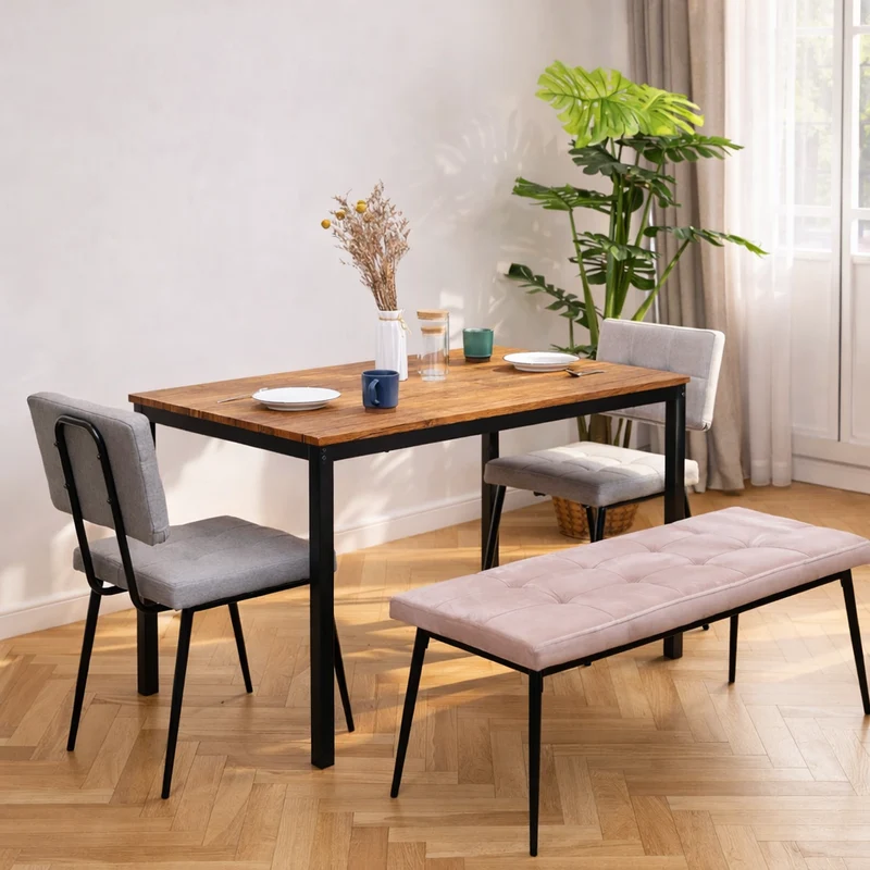 NEWPORT - Table à manger 4 personnes en métal et bois marron L120
