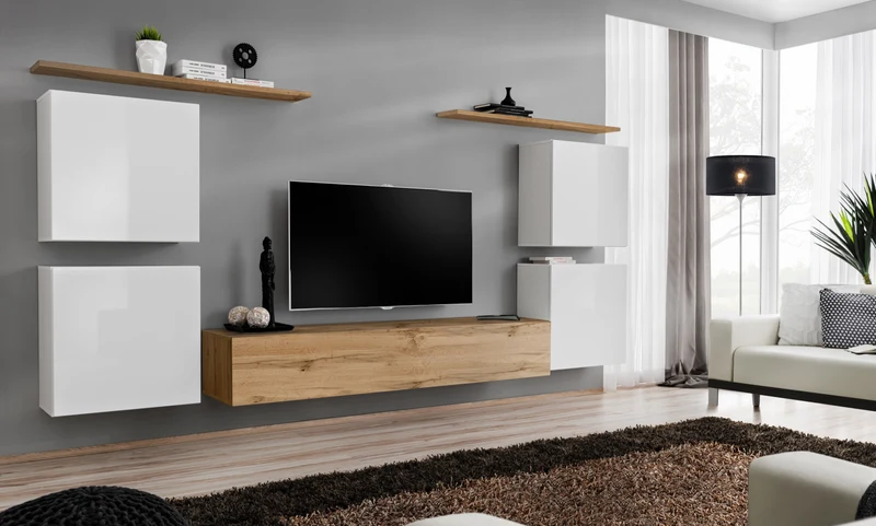 Virgilio - Parete di design soggiorno con pensili sospesi e porta tv - vari colori