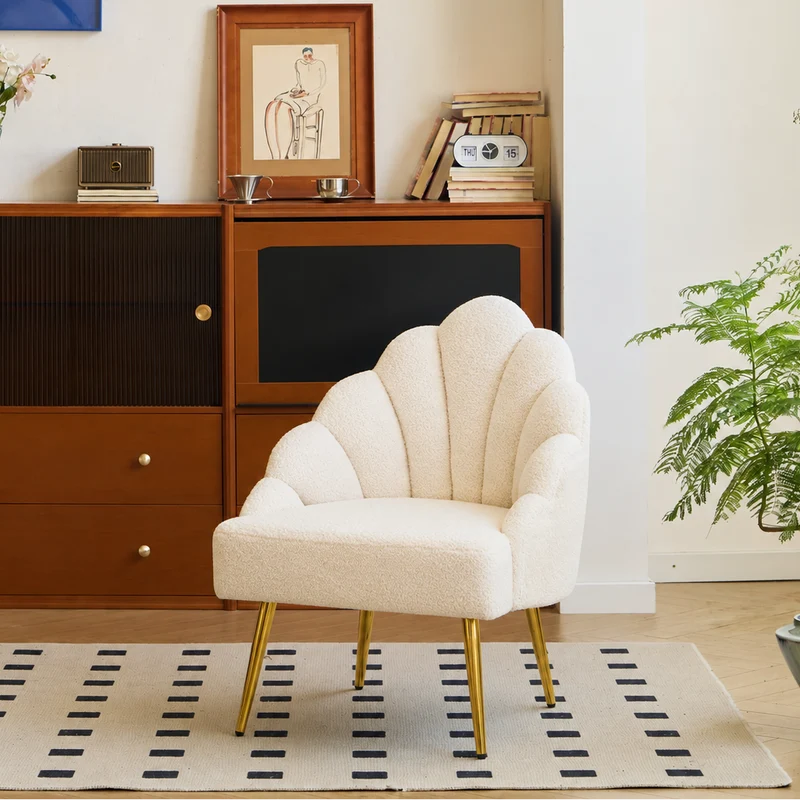 BOLGE - Fauteuil retro en métal et bouclettes blanches