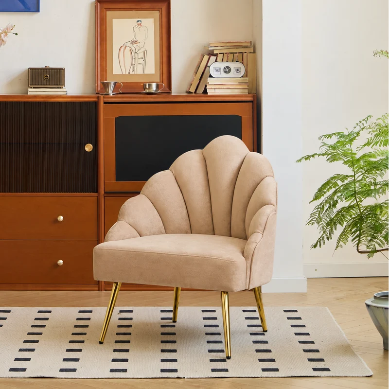 BOLGE - Fauteuil retro en métal et velours beige