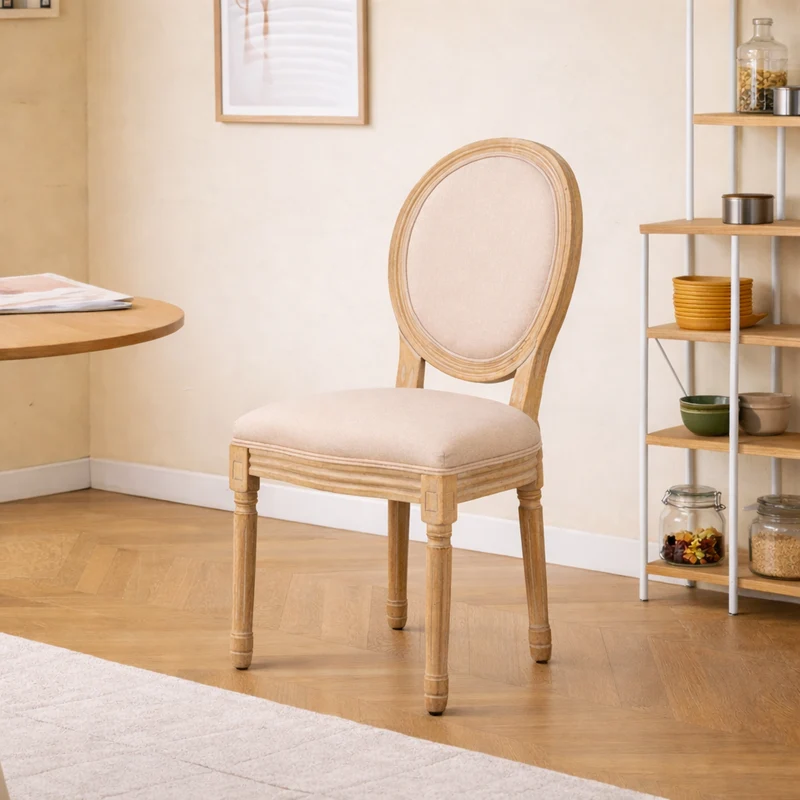 RICHELIEU - Lot de 2 chaises en bois avec assise en tissu beige