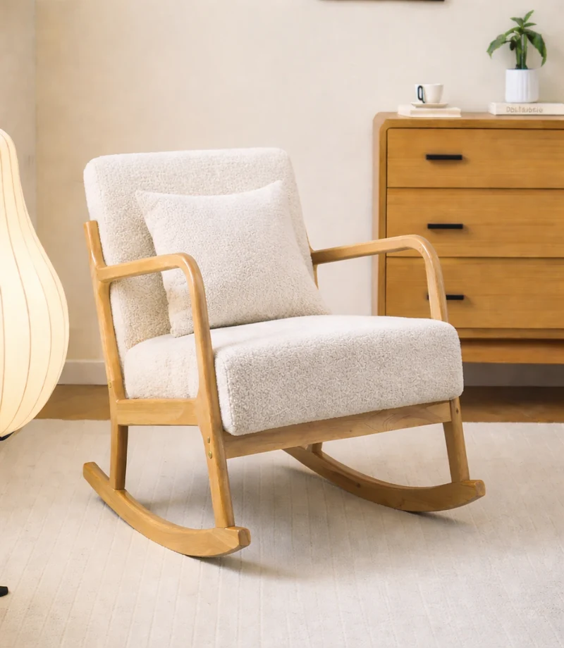 DIANA - Rocking chair en bois massif et bouclettes blanches