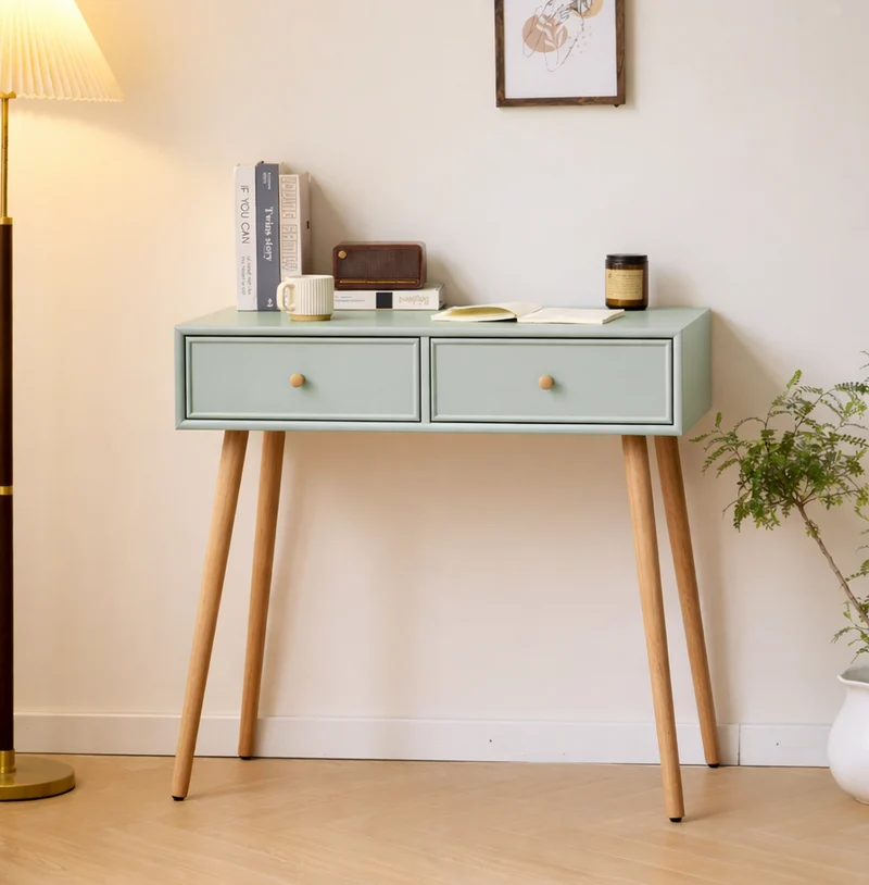 NISHIO - Console 2 tiroirs en bois coloris vert menthe