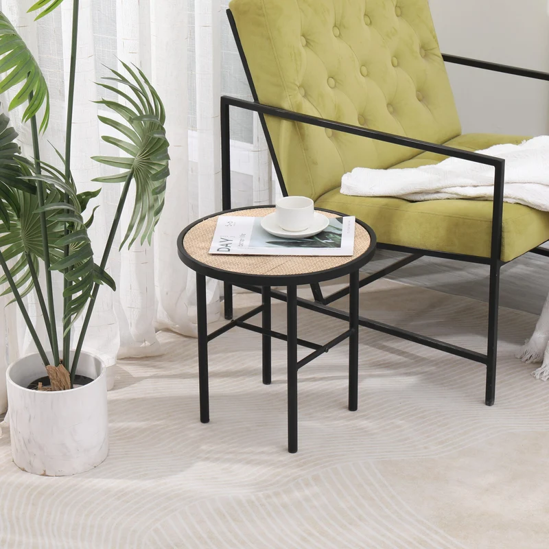 MIHARA - Table d'appoint en métal et rotin