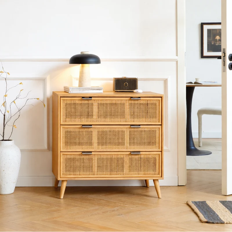 MANILLA - Commode 3 tiroirs en bois et rotin naturel
