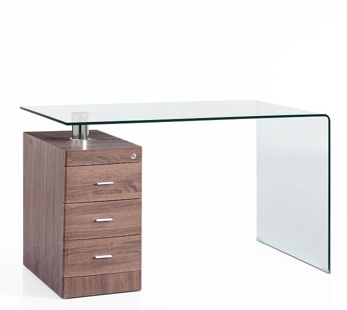 Scrivania moderna in vetro curvato con cassettiera in legno cm 125x65x75h - vari colori