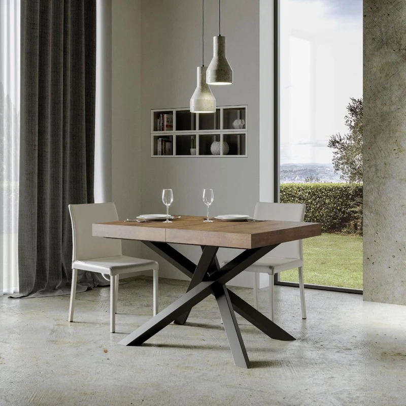 Algeri - Tavolo moderno gambe incrociate in metallo piano in legno - Vari modelli