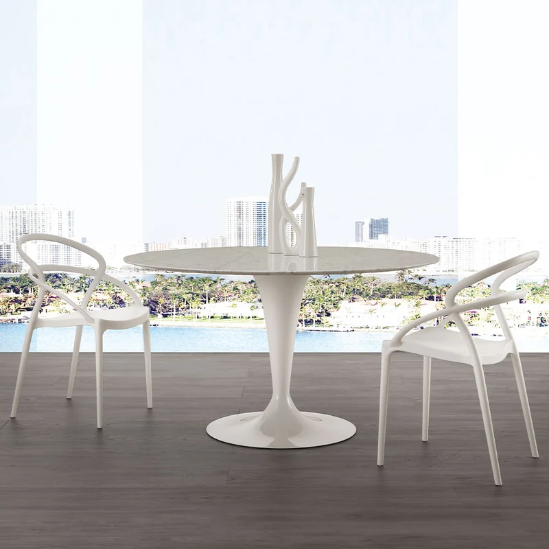 Island Fisso - Tavolo moderno tondo gamba in acciaio piano marmo carrara cm Ø 120x75h