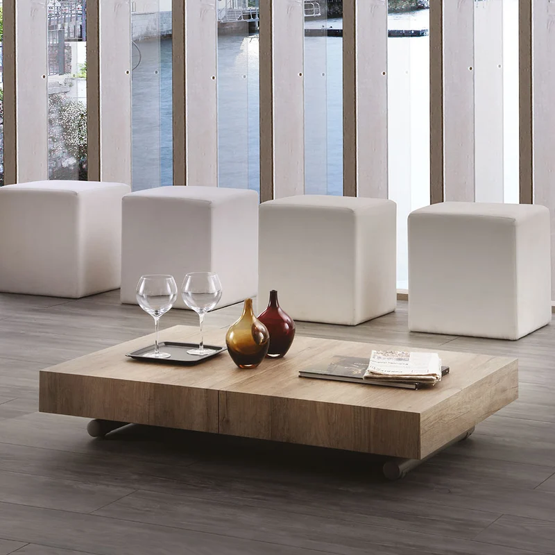 Get Off - Tavolo trasformabile struttura in metallo piano rovere nodato cm 120/220x80x25/75h