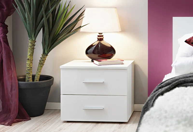 Comodino due cassetti da camera in legno moderno cm 50x40x40h - vari colori