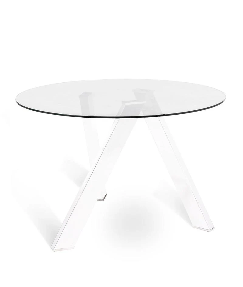 Tavolo tondo moderno base in metallo piano in vetro trasparente cm Ø 120x75h - vari colori