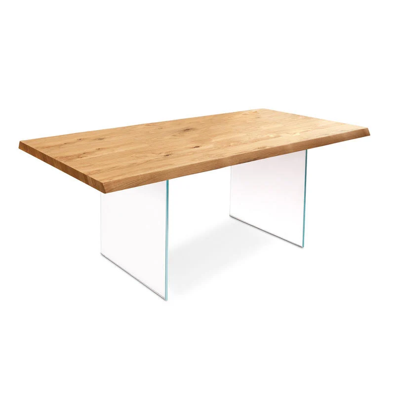 Tavolo scrivania design moderno in vetro trasparente e legno - varie misure