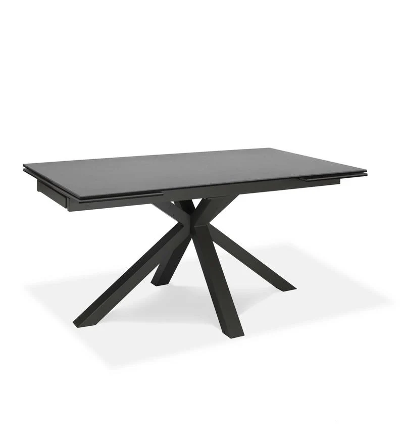Tavolo moderno allungabile base in metallo piano in vetro e ceramica grigio cm 160/240x90x76h