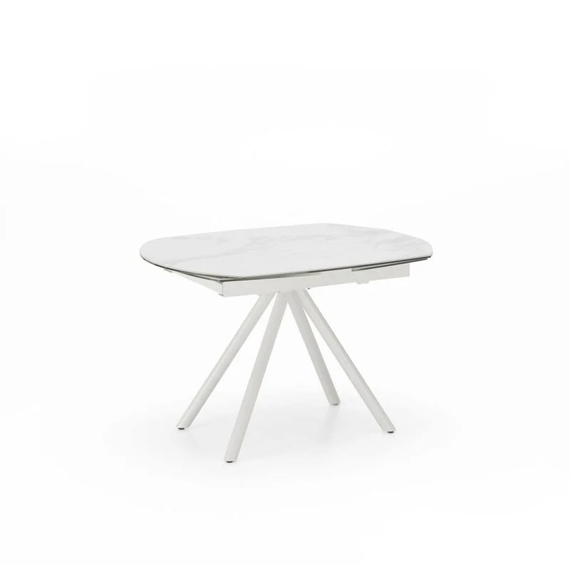 Tavolo moderno allungabile girevole con piano in ceramica effetto marmo cm 120/180x90x76h
