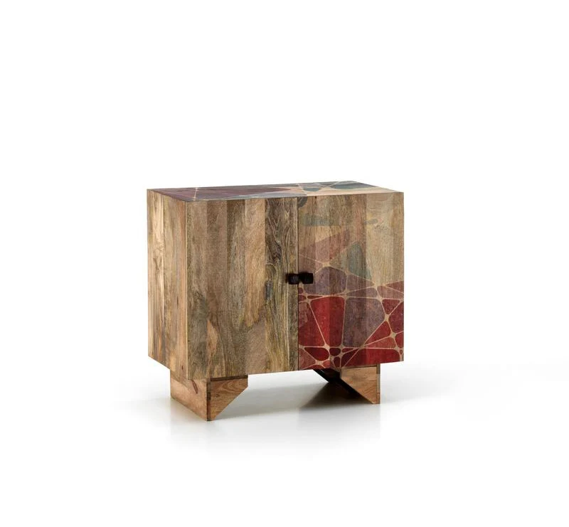 Credenza due ante in legno massello di mango stile etnico cm 81x45x75h