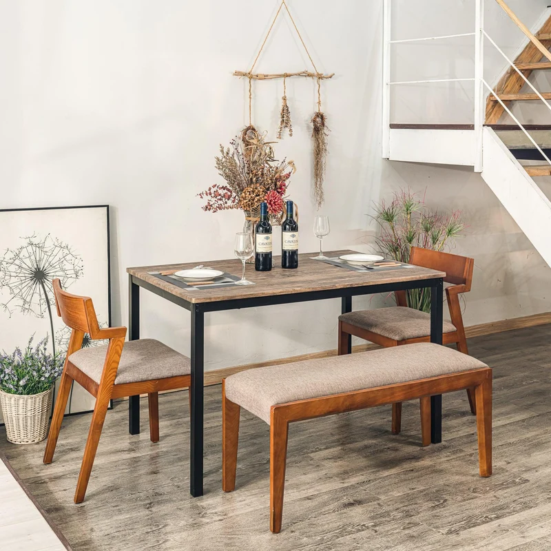 NEWPORT - Table à manger 4 personnes en métal et bois gris L120
