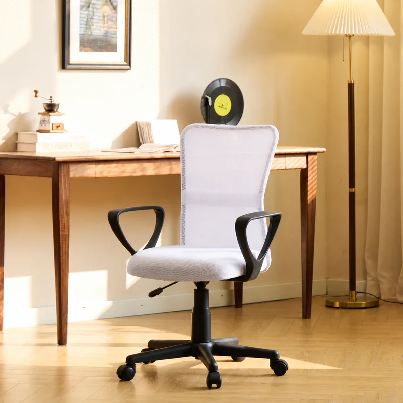 STACY - Chaise de bureau réglable en tissu blanc