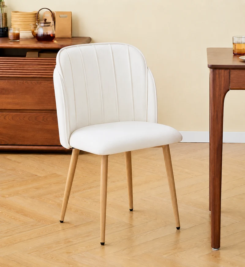 NORA - Lot de 2 chaises en métal effet bois et tissu beige