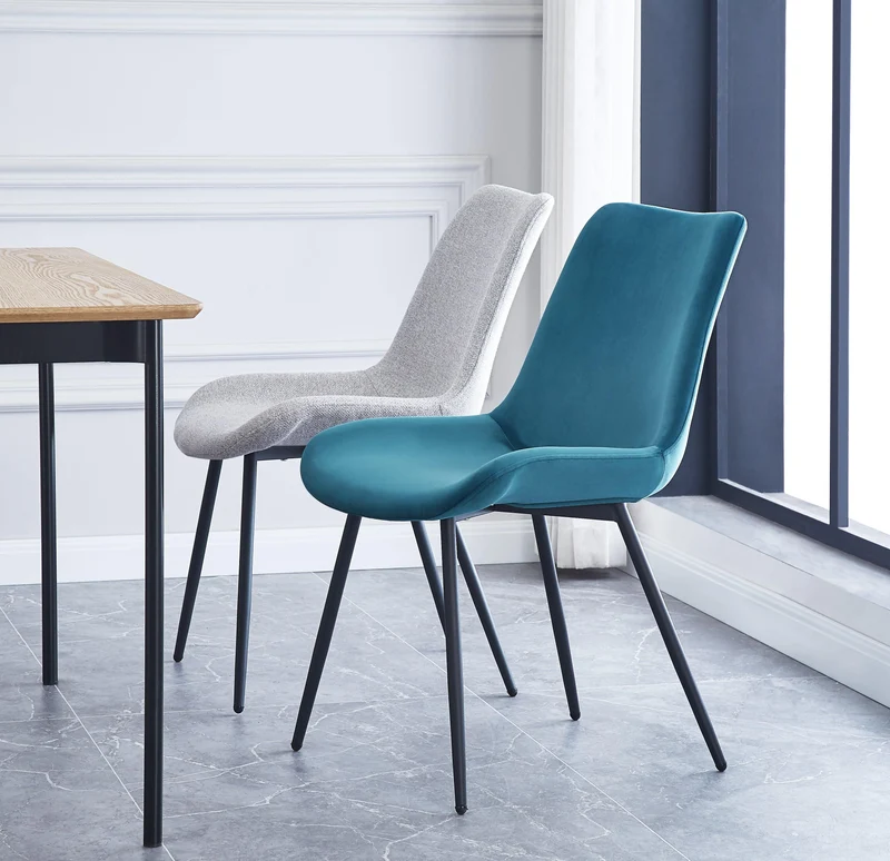 KOGE - Lot de 2 chaises en métal et velours bleu canard