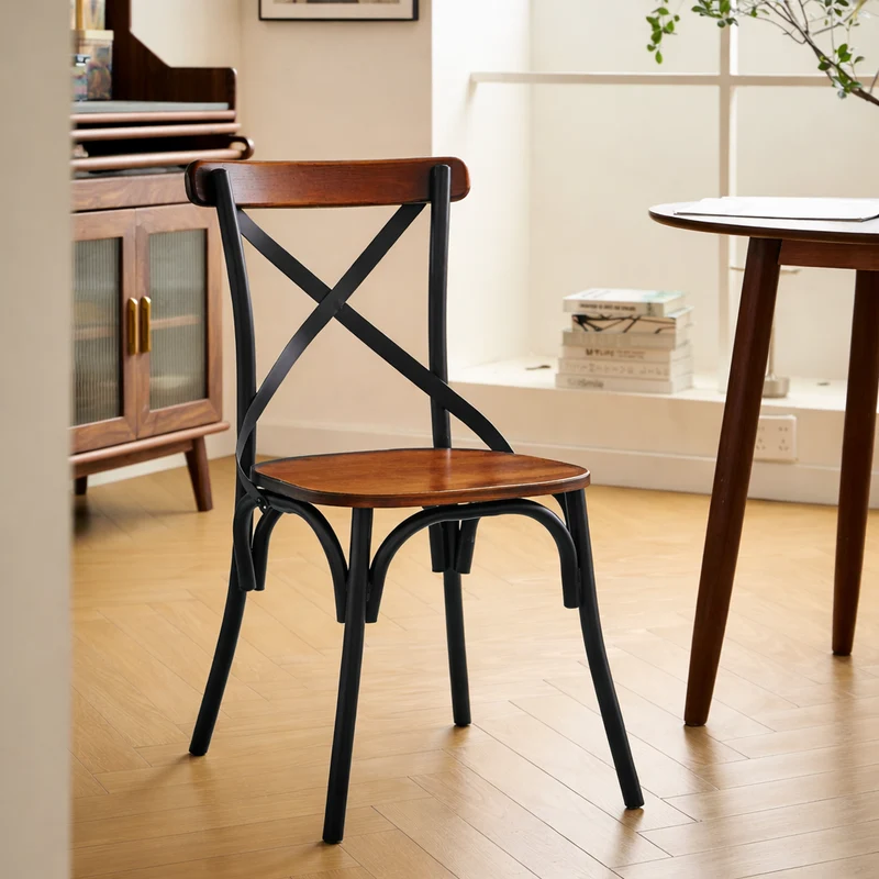 HOWARD - Lot de 2 chaises industrielles en métal et frêne marron