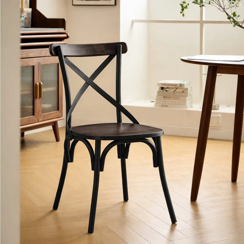 HOWARD - Lot de 2 chaises industrielles en métal et frêne gris