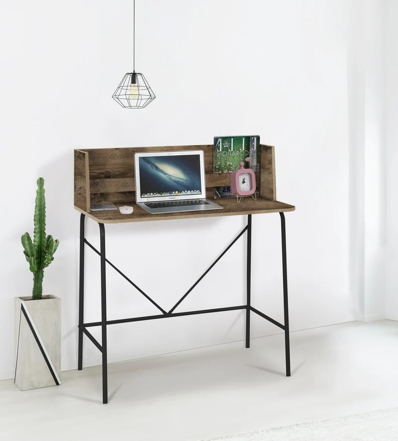 HOUSTON - Bureau en métal et bois coloris marron