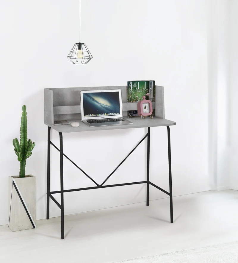 HOUSTON - Bureau en métal et bois coloris gris