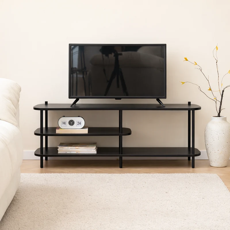 COLEMAN - Meuble TV style moderne en métal et bois noir