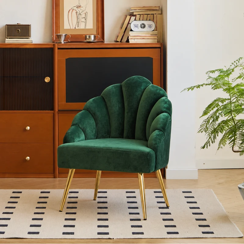 BOLGE - Fauteuil retro en métal et velours vert