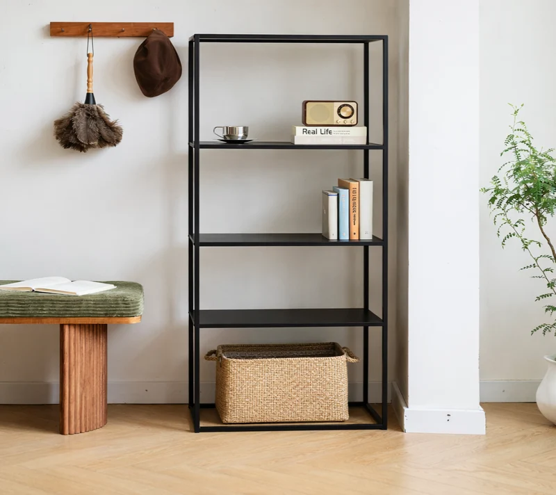 ARNE - Etagère style industriel de 4 niveaux en métal noir