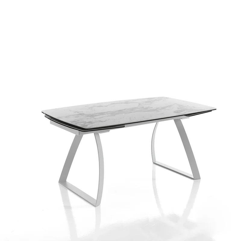 Tavolo allungabile moderno con piano in vetro e ceramica finitura marmo cm 160/200/240x90x70h