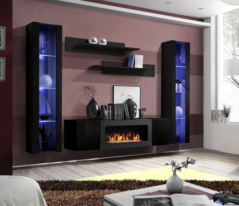 Marion - Parete design moderno con biocamino per soggiorno - vari colori
