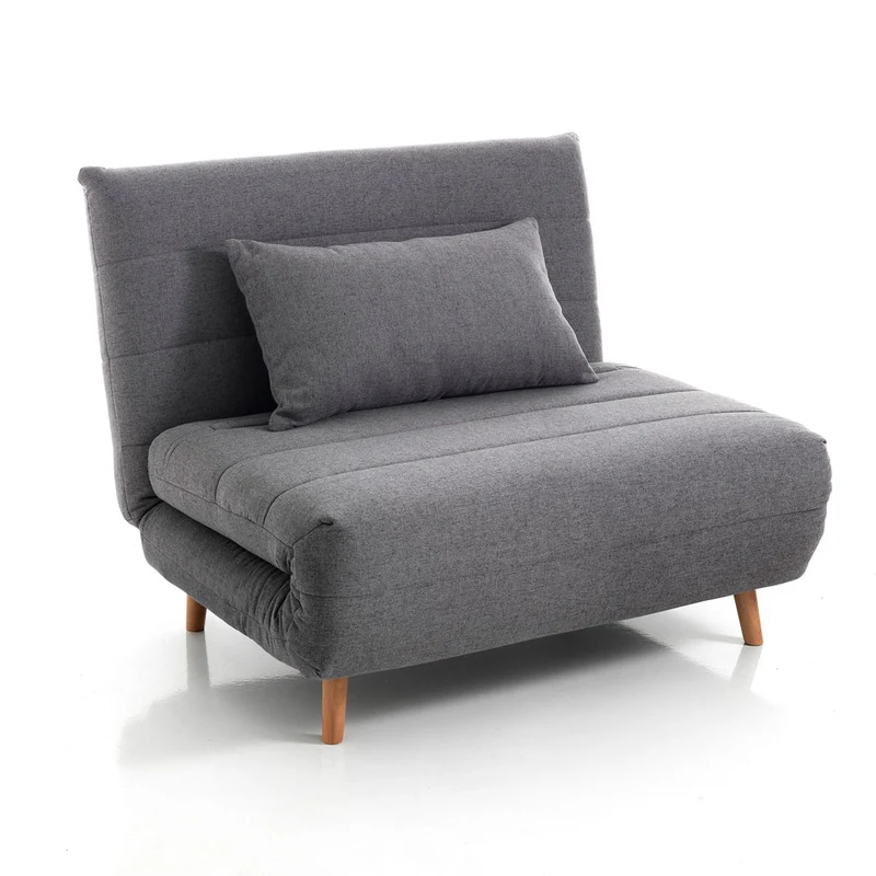 Poltrona letto design con apertura frontale rivestita in tessuto grigio cm 105x85x80h