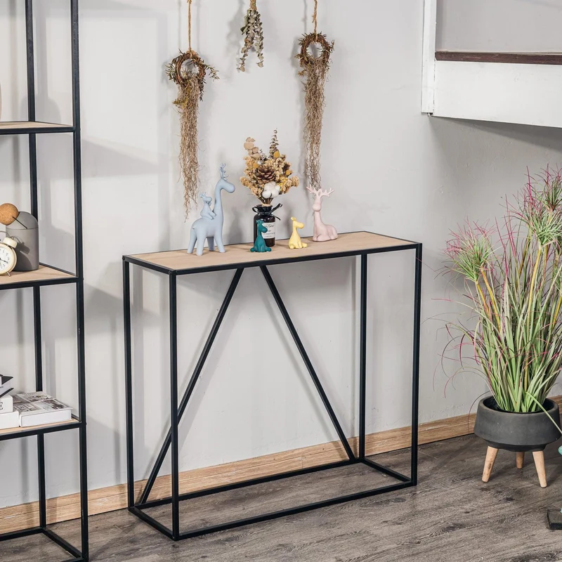SOLNA - Console style industriel en bois et métal noir