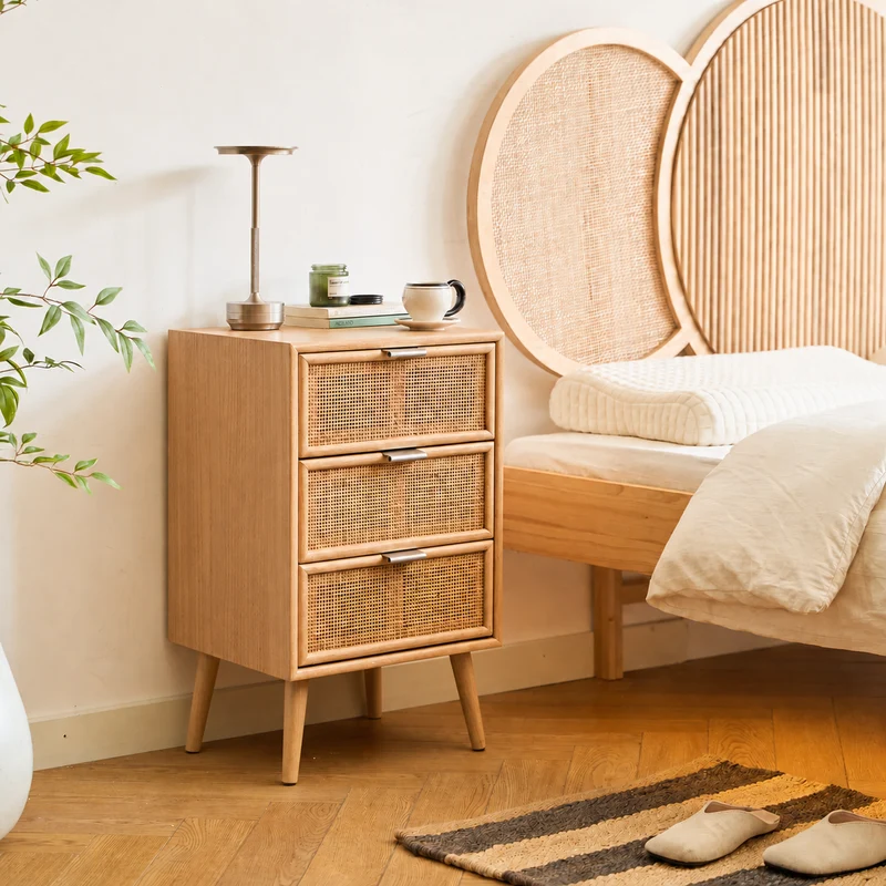 NAGOYA - Chiffonnier 3 tiroirs en bois et rotin naturel