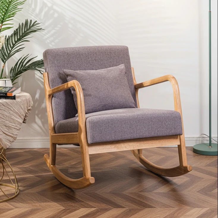 DIANA - Rocking chair en bois massif et tissu gris