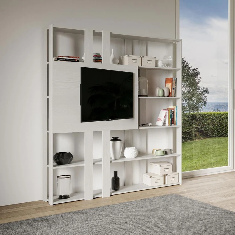 Oberdan - Libreria da parete moderna con pannello porta tv in legno cm 178x34x204h - vari colori