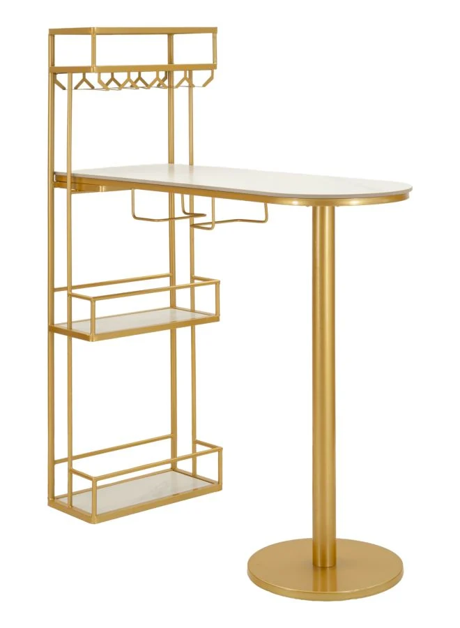 Bancone Bar Luxy 120x45x150 cm in Metallo e Marmo Artificiale Oro e Bianco