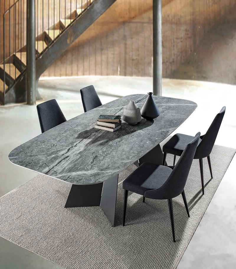 Altero - Tavolo design fisso piano gres porcellanato effetto marmo cm 238x110x76h - vari colori