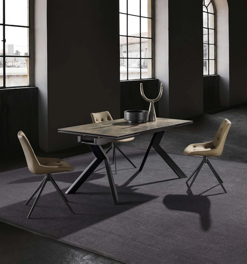 Tokio - Tavolo allungabile design moderno piano in vetro e ceramica grafite brown cm 160/240x90x77h
