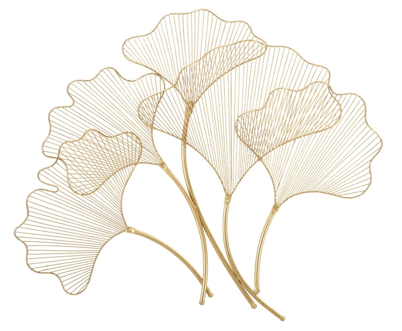 Pannello da parete 3D in metallo dorato con fiori cm 79x5x68h