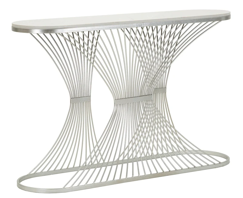 Console Stripe 120x35x79 cm in Ferro e Marmo Argento