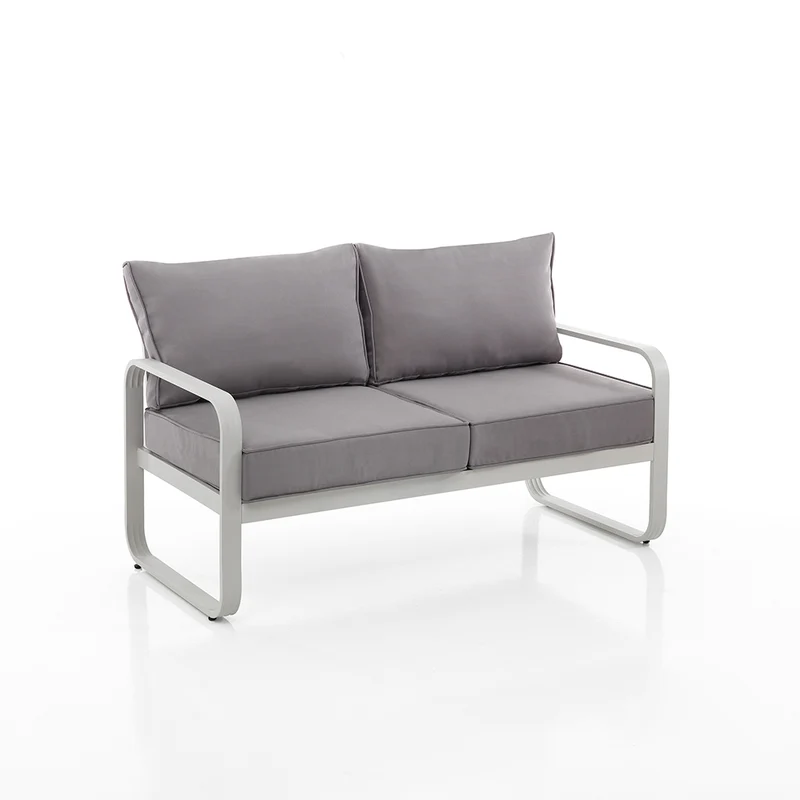 Divano biposto da interno o esterno in alluminio bianco con cuscini cm 131x72x76h